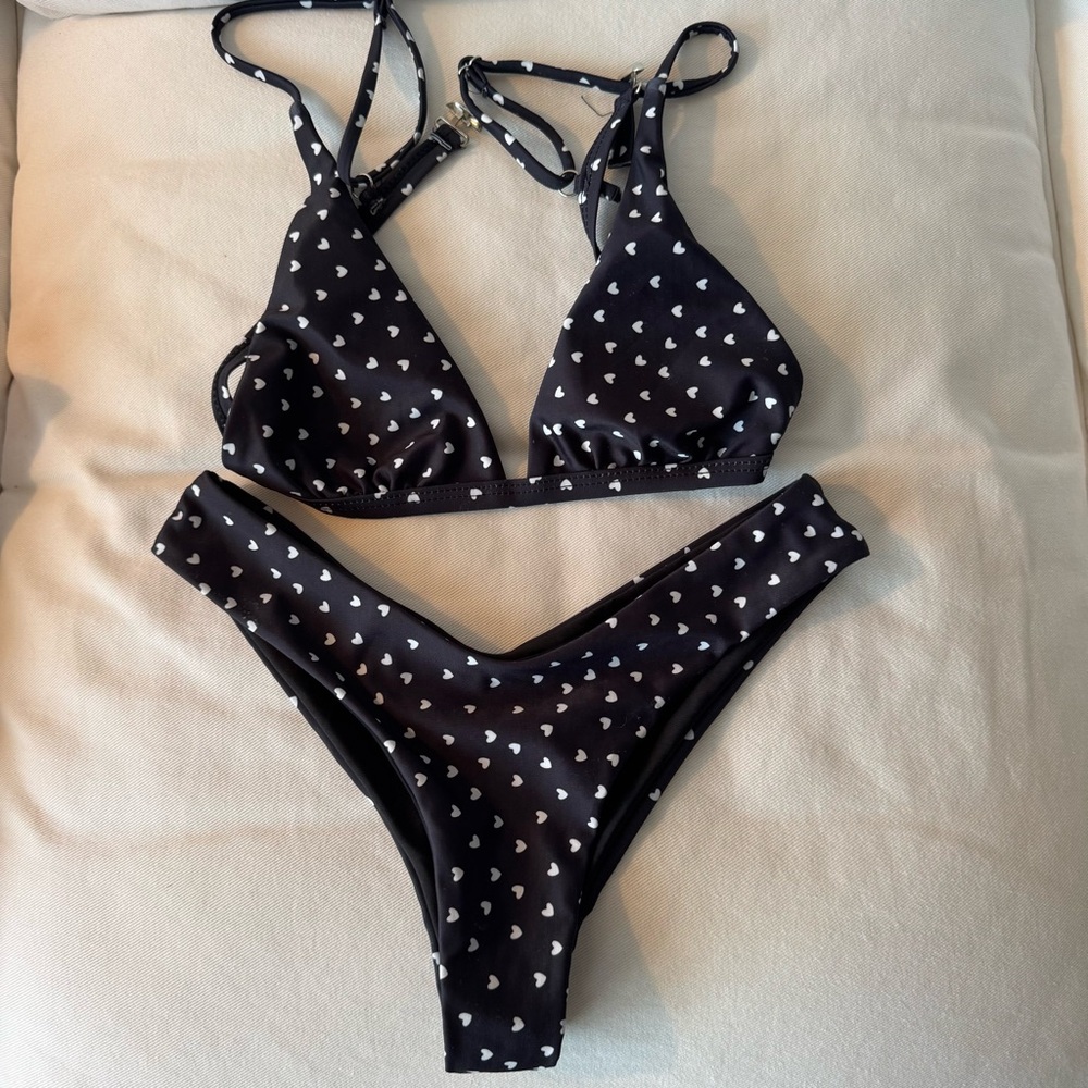 Black Heart Print Bikini Set